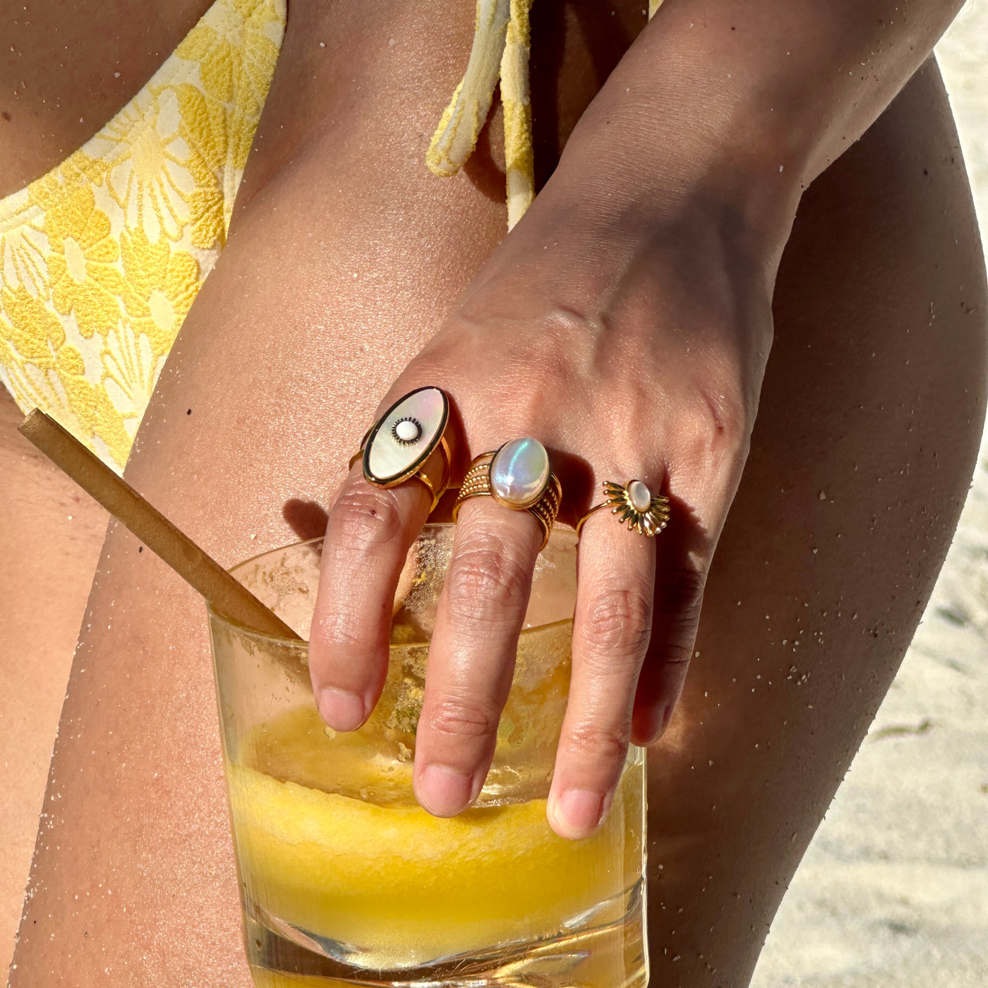 Perleta - Gold Plated Natural Pearl Ring Set - 3 Rings