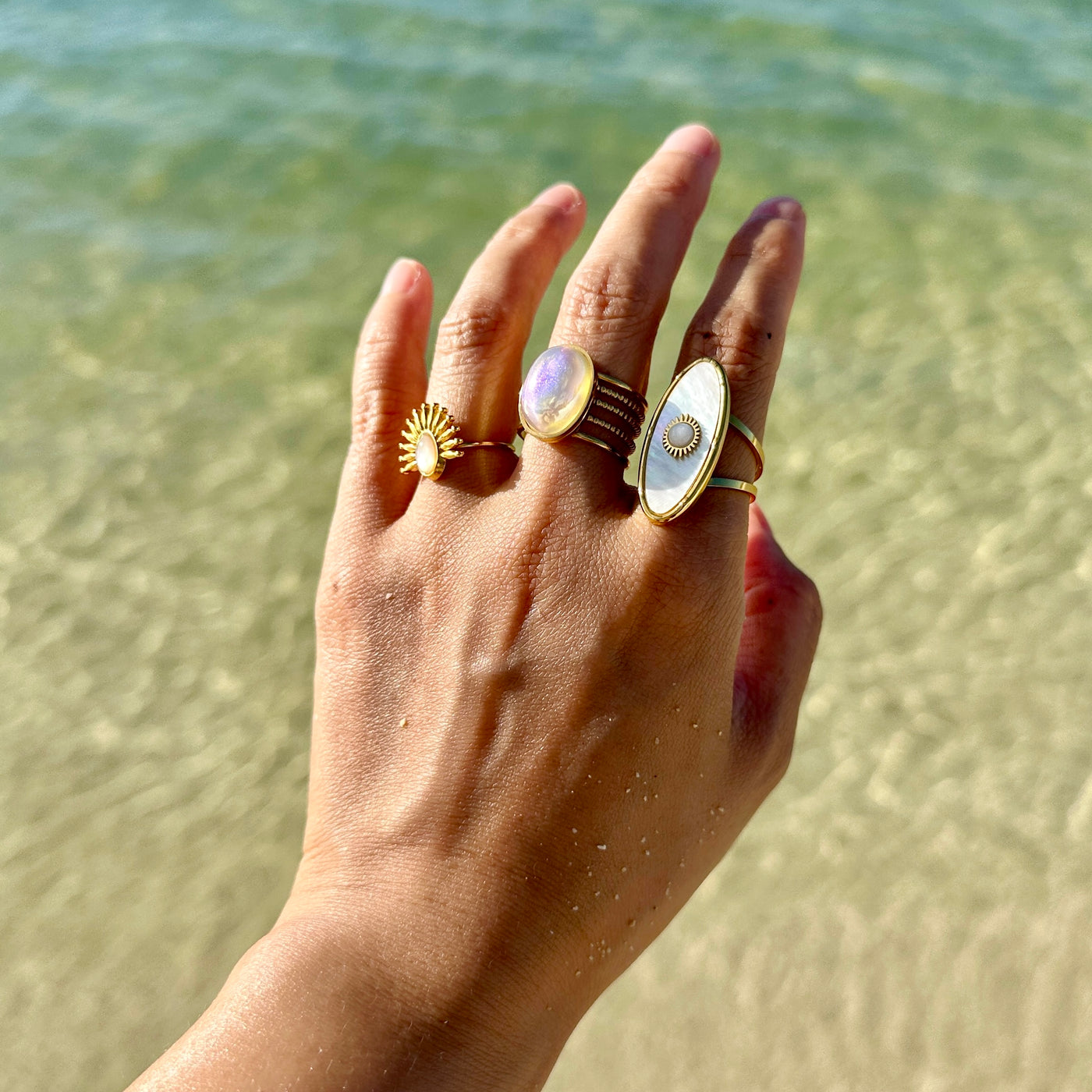 Perleta - Gold Plated Natural Pearl Ring Set - 3 Rings