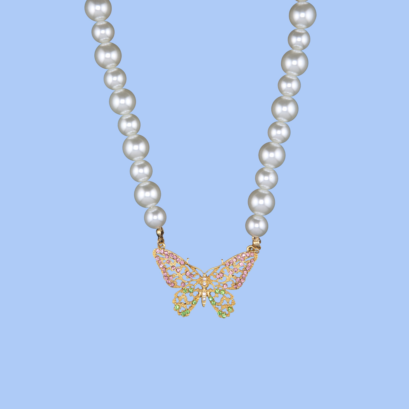 Butterfly-Rhinestone Butterfly Pearl Necklace for women