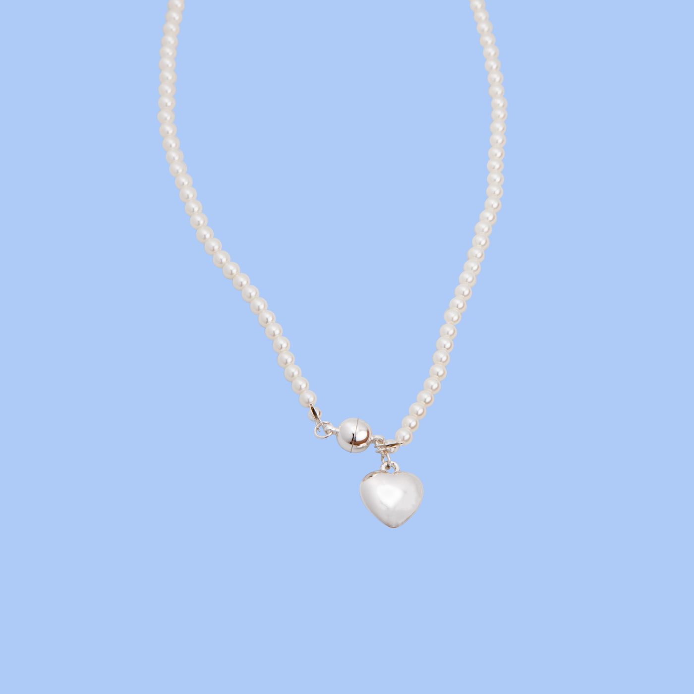 Amour - Pearl Necklace with Sterling Pearl Heart Pendant