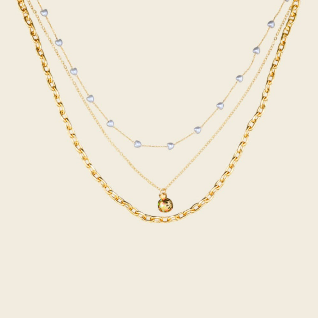 Serena - Hollow Cuban Triple Chain Necklace with Crown Pendant