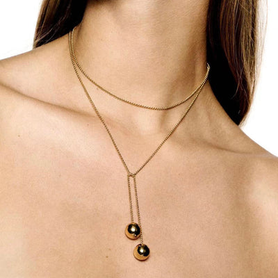 Twins - Adjustable Sphere 14K Gold Plated Chain Necklace