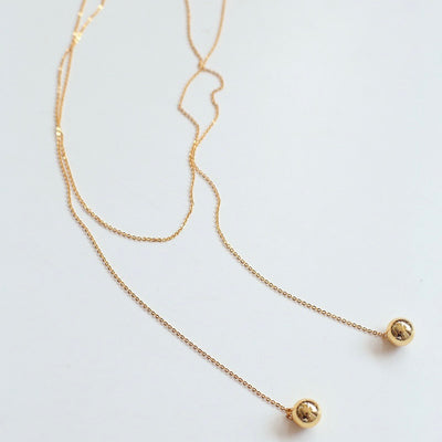 Twins - Adjustable Sphere 14K Gold Plated Chain Necklace